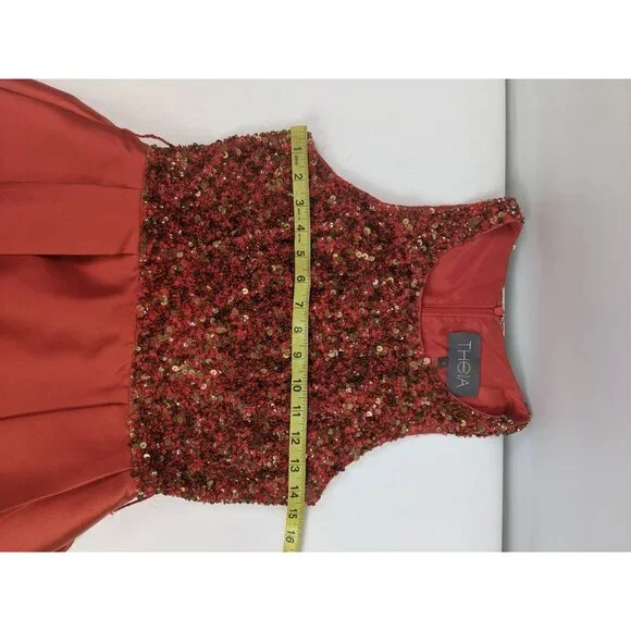 Theia Sequin Top Cocktail Fit & Flare Party Dress Silk Size 2 - Picture 8 of 12